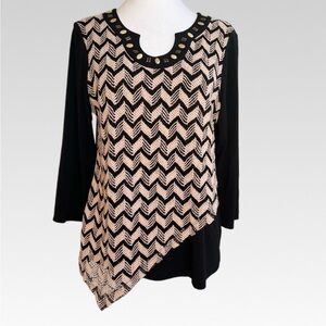 Alfred Dunner Black and Cream Chevron Blouse size PS